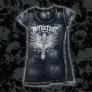 Affliction Charcoal Winged Cross Tee
